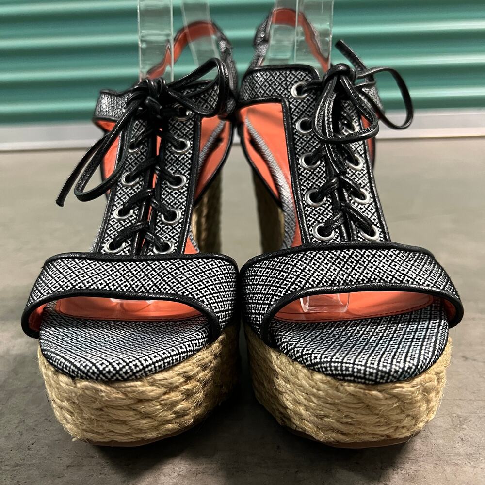 Via Spiga Kassiana Black Leather Espadrille Wedge Sandals Lace Up Heels 9 - Picture 4 of 10